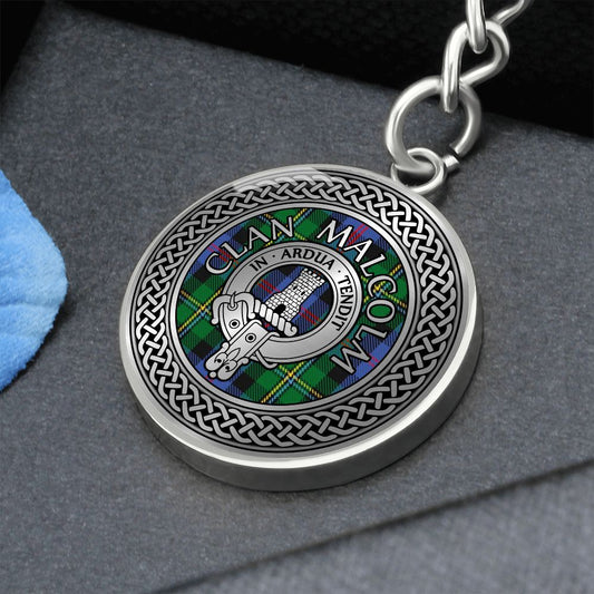 Clan Malcolm Crest & Tartan Knot Pendant Keychain