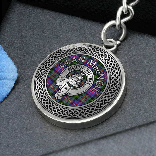 Clan MacNeill Crest & Tartan Knot Pendant Keychain