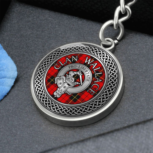 Clan Wallace Crest & Tartan Knot Pendant Keychain