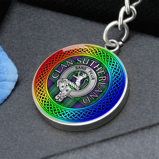 Clan Sutherland Crest & Tartan Rainbow Knot Pendant Keychain