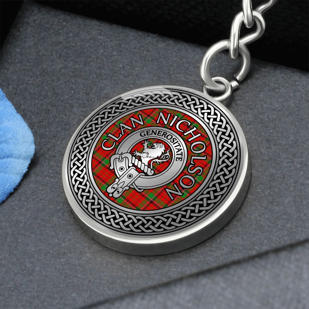 Clan Nicholson Crest & Tartan Knot Pendant Keychain