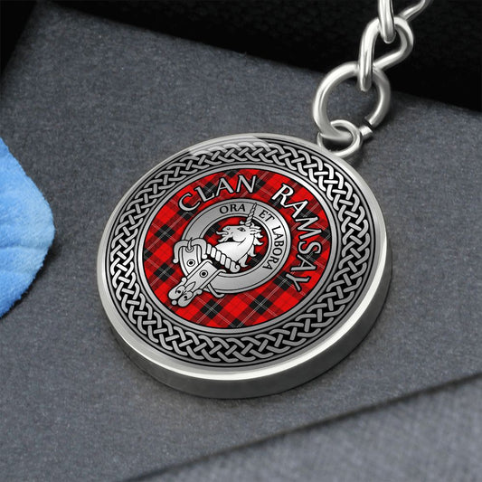 Clan Ramsay Crest & Tartan Knot Pendant Keychain