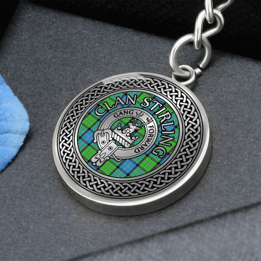 Clan Stirling Crest & Tartan Knot Pendant Keychain