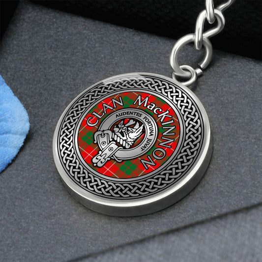 Clan MacKinnon Crest & Tartan Knot Pendant Keychain