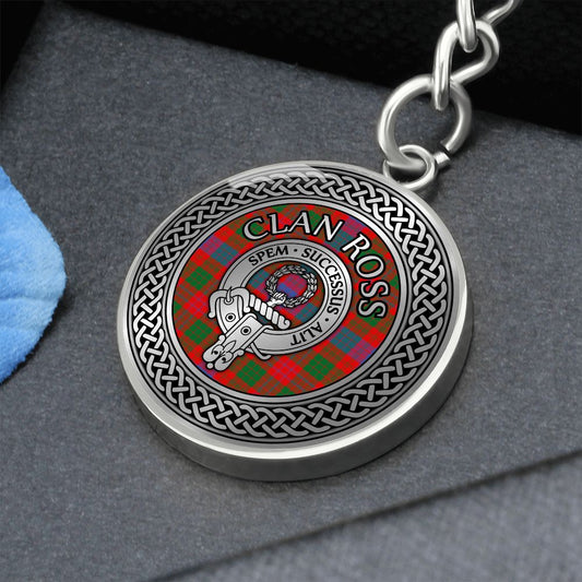 Clan Ross Crest & Tartan Knot Pendant Keychain