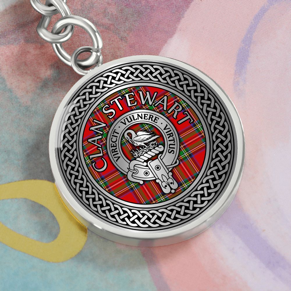 Clan Stewart Crest & Tartan Knot Pendant Keychain