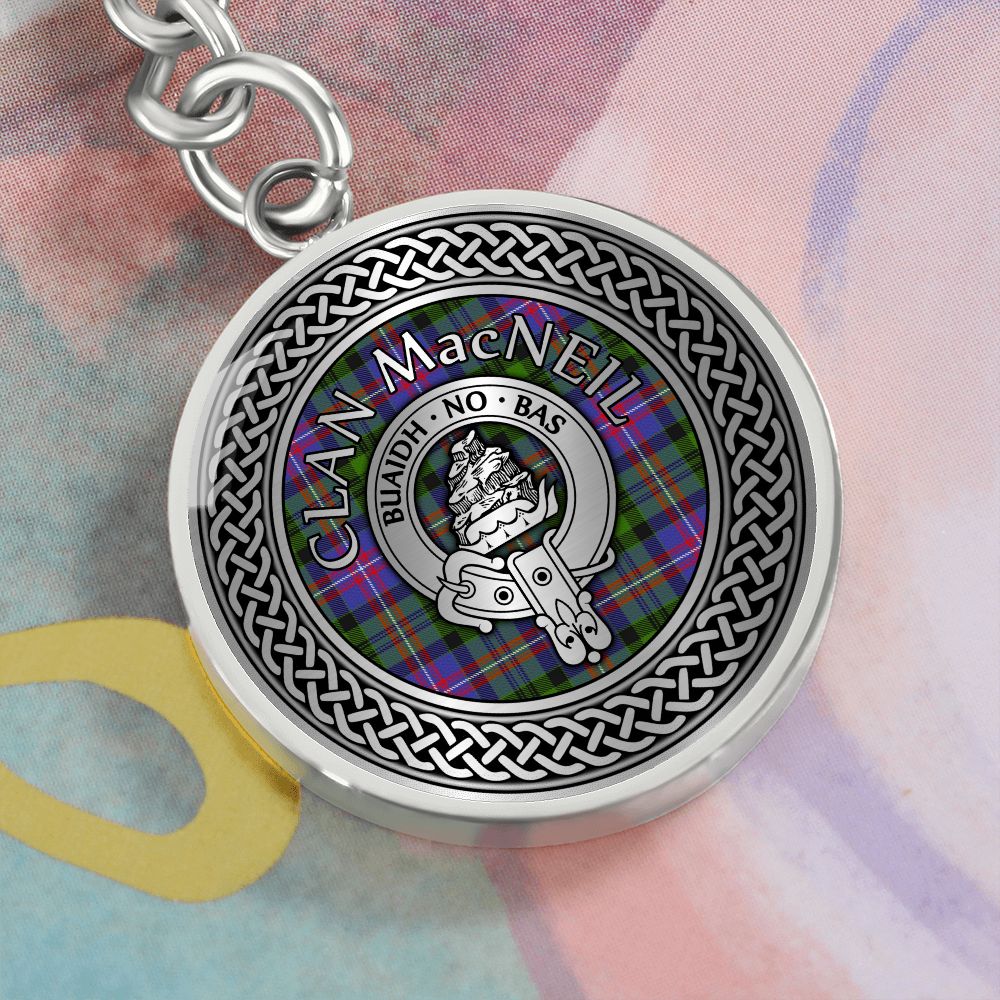 Clan MacNeill Crest & Tartan Knot Pendant Keychain