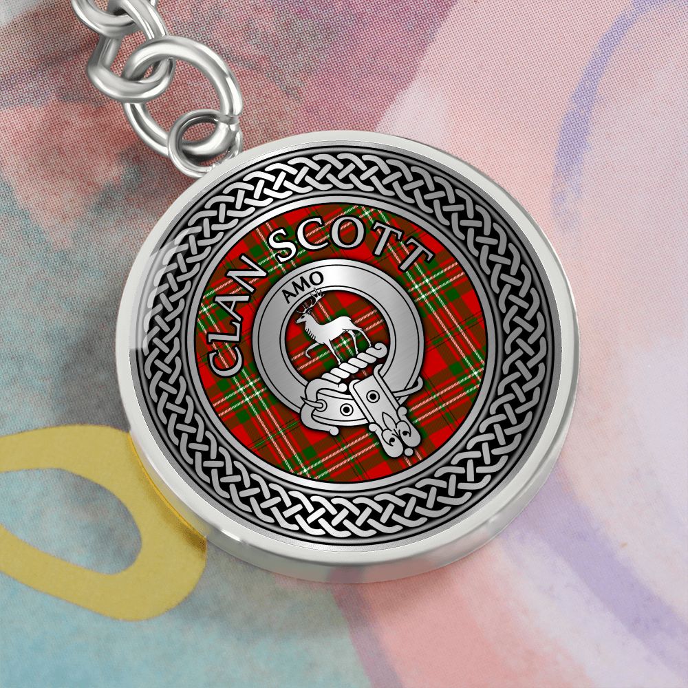 Clan Scott Crest & Tartan Knot Pendant Keychain