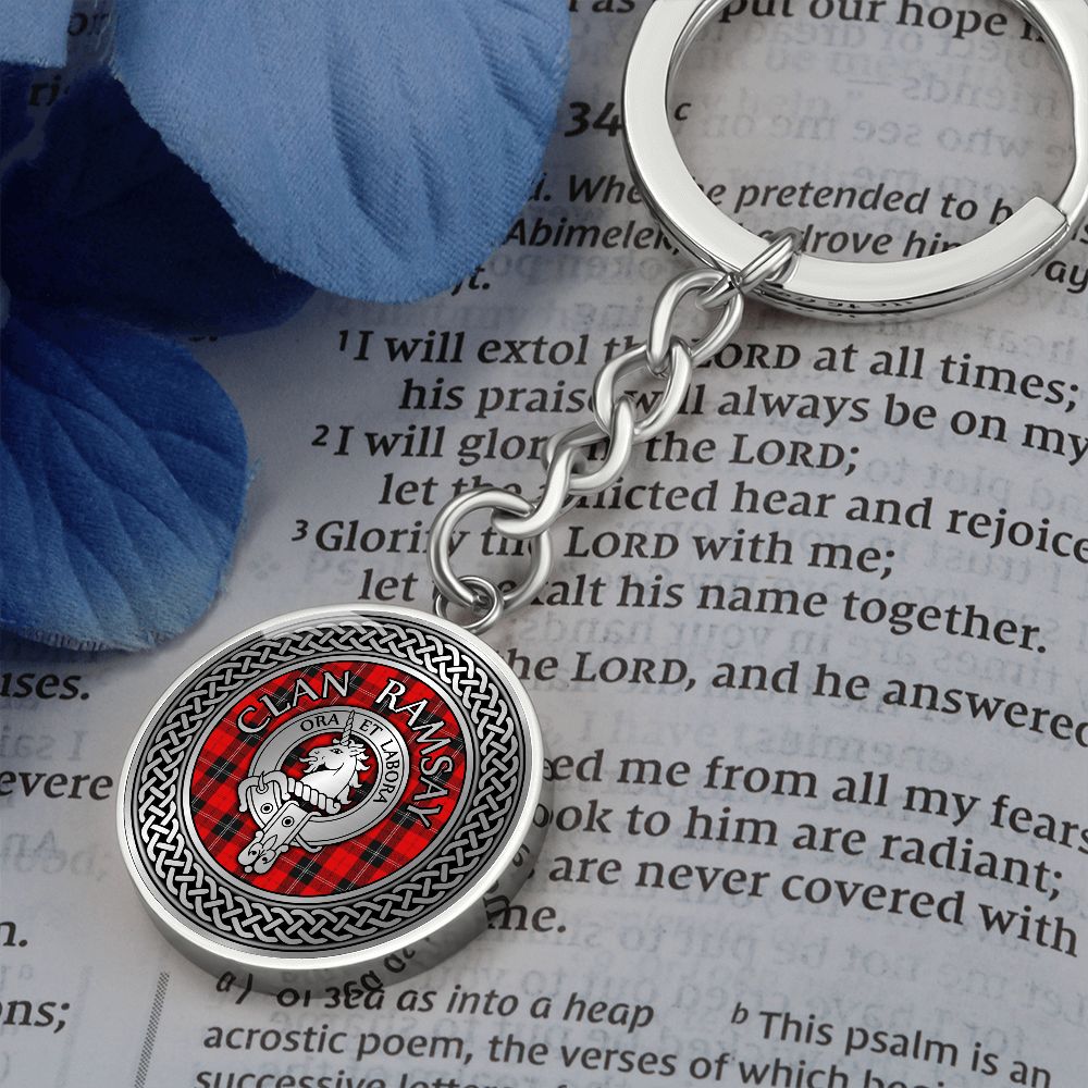 Clan Ramsay Crest & Tartan Knot Pendant Keychain