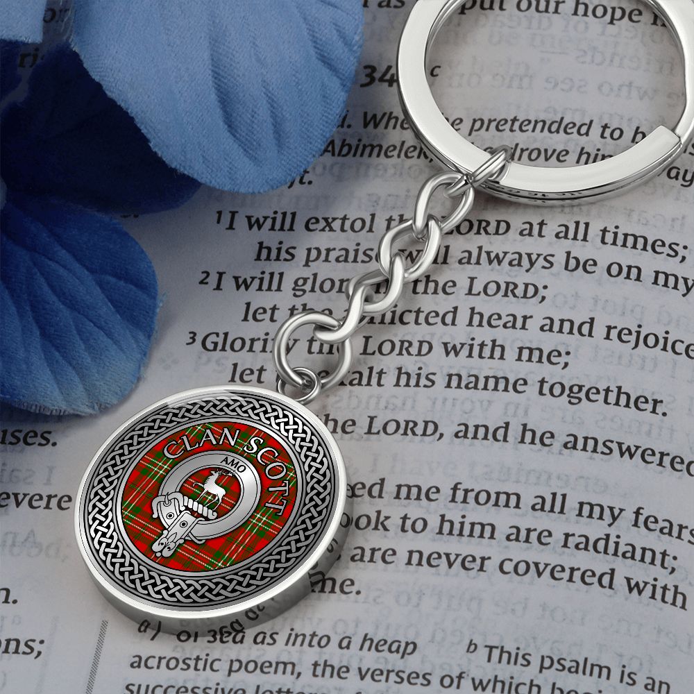 Clan Scott Crest & Tartan Knot Pendant Keychain