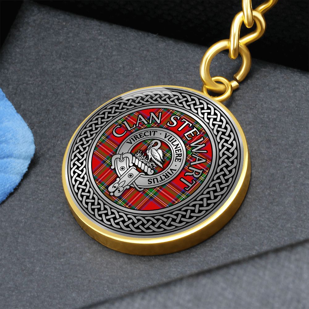 Clan Stewart Crest & Tartan Knot Pendant Keychain