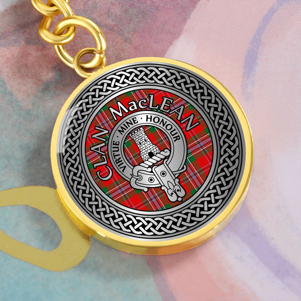 Clan MacLean Crest & Tartan Knot Pendant Keychain