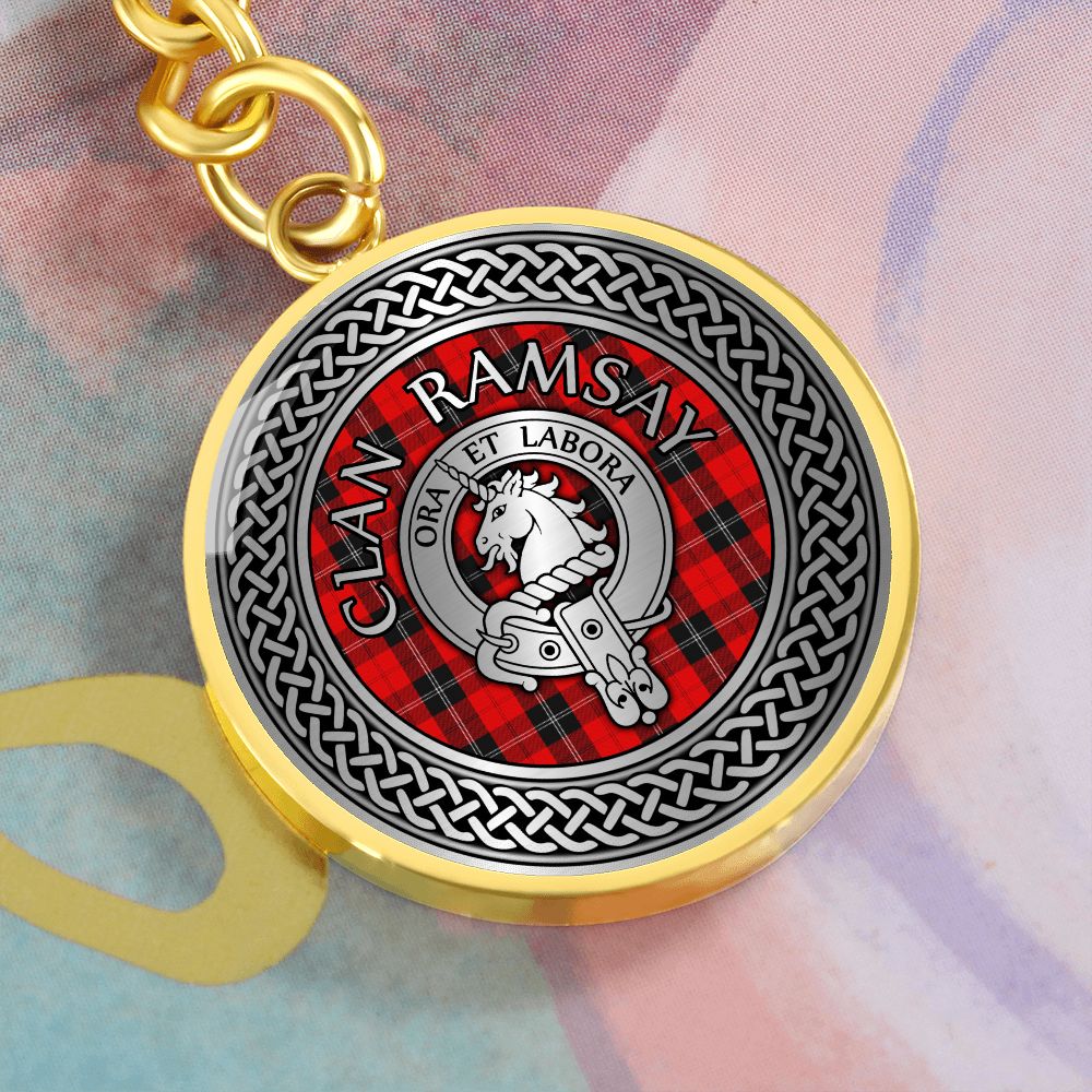 Clan Ramsay Crest & Tartan Knot Pendant Keychain