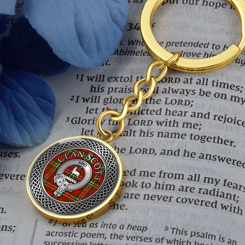 Clan Scott Crest & Tartan Knot Pendant Keychain