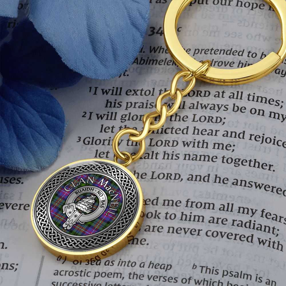 Clan MacNeill Crest & Tartan Knot Pendant Keychain