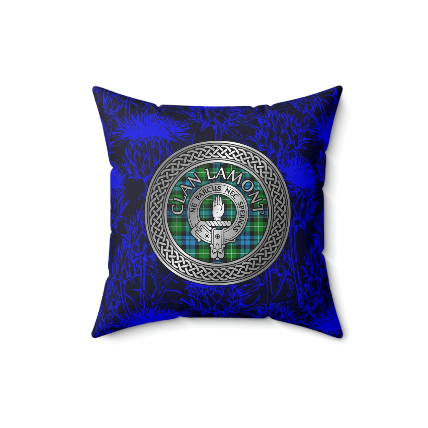 Clan Lamont Crest & Tartan Knot Spun Polyester Square Pillow