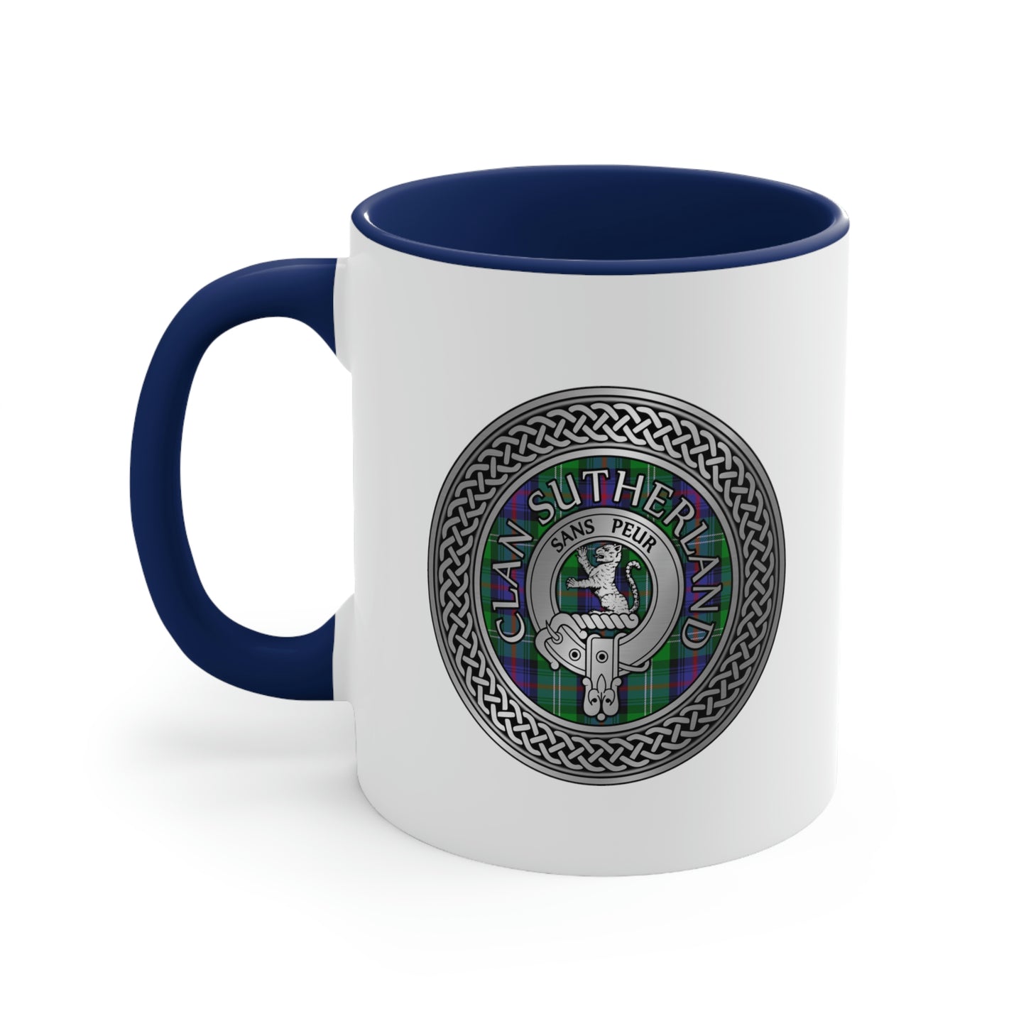 Clan Sutherland Crest & Tartan Accent Coffee Mug, 11oz