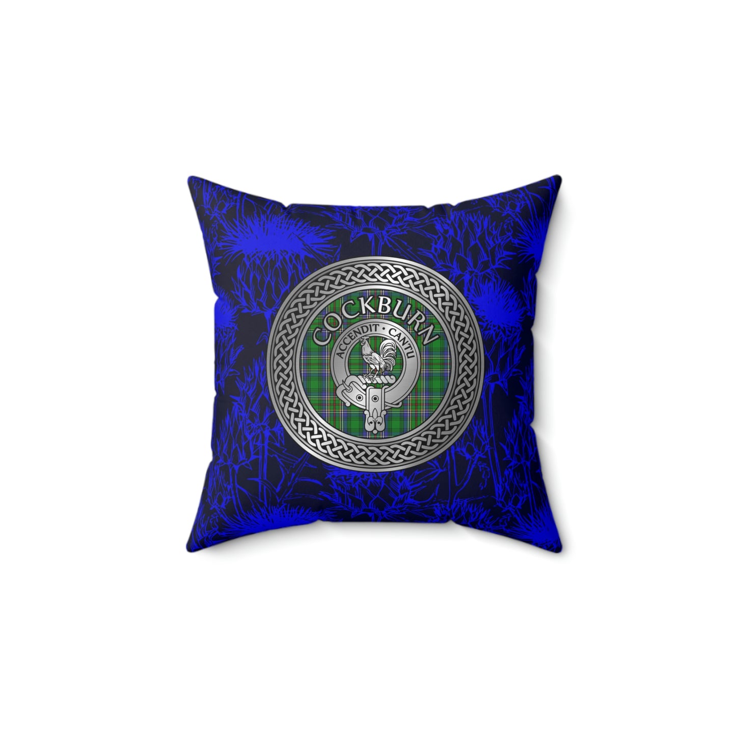 Clan Cockburn Crest & Tartan Knot Spun Polyester Square Pillow