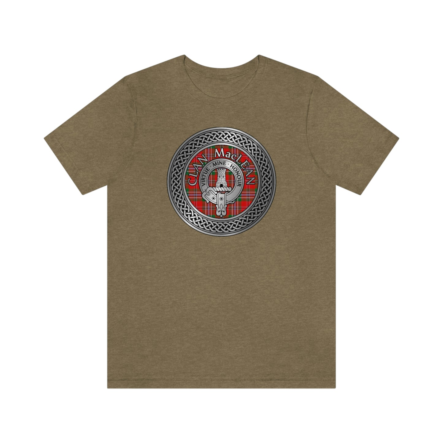 Clan MacLean Tartan & Crest in Celtic Knot T-Shirt