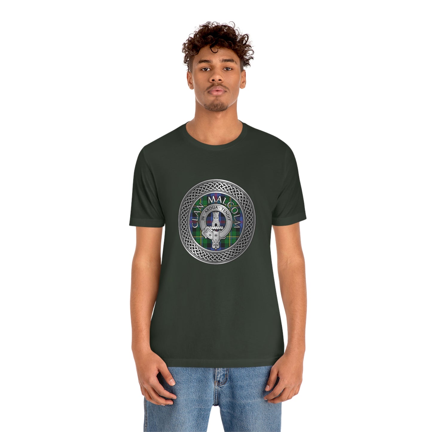 Clan Malcolm Crest & Tartan Knot T-Shirt