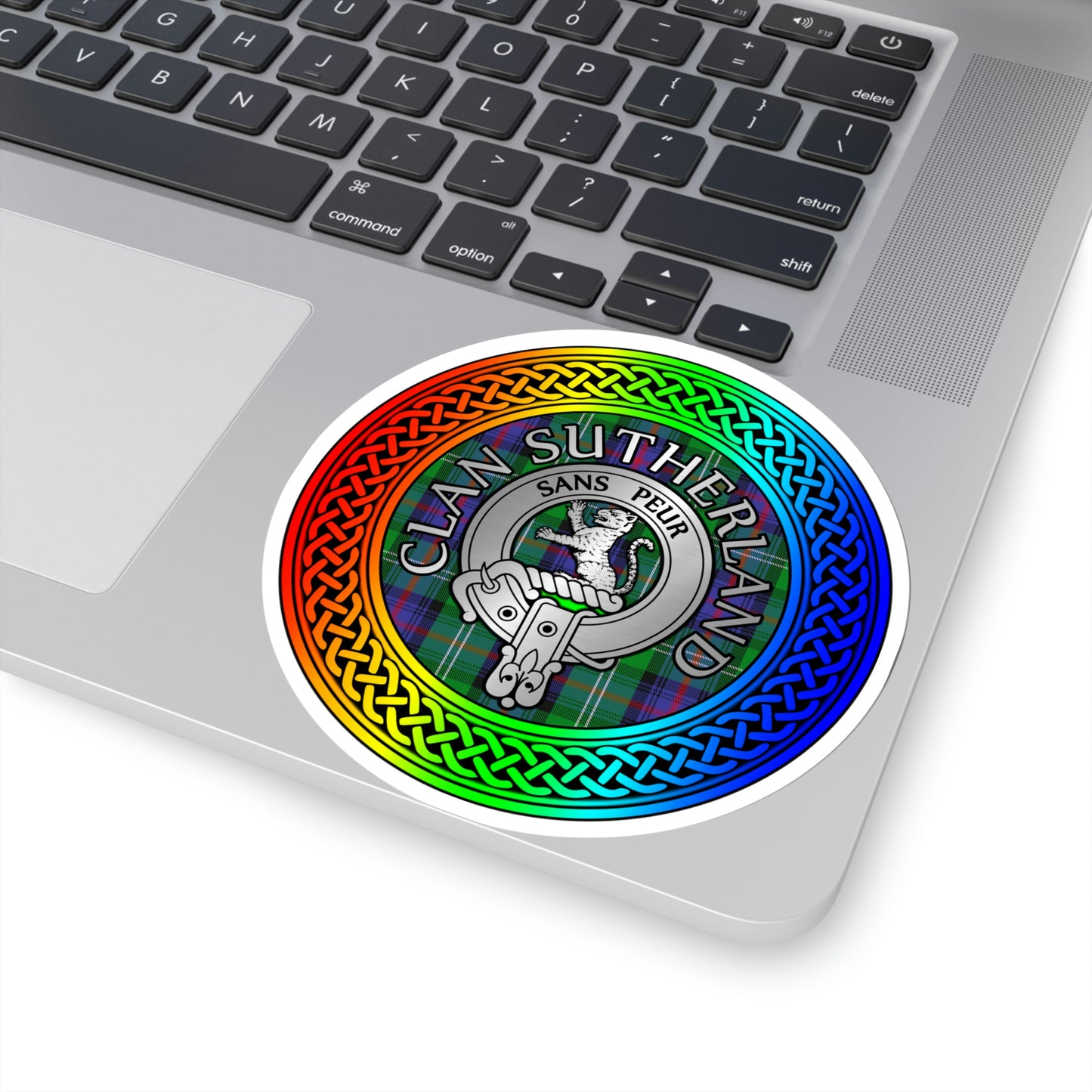 Clan Sutherland Crest & Tartan Rainbow Knot Kiss-Cut Stickers