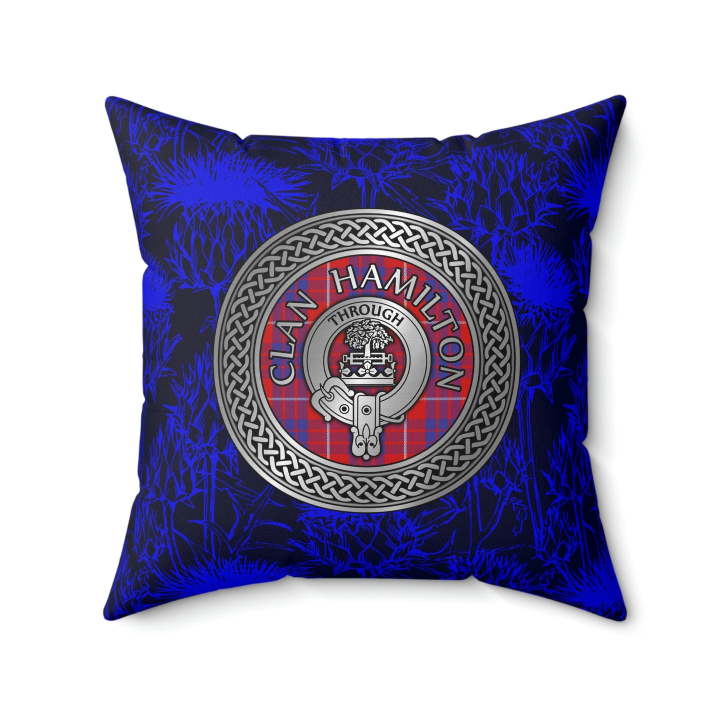 Clan Hamilton Crest & Tartan Knot Spun Polyester Square Pillow