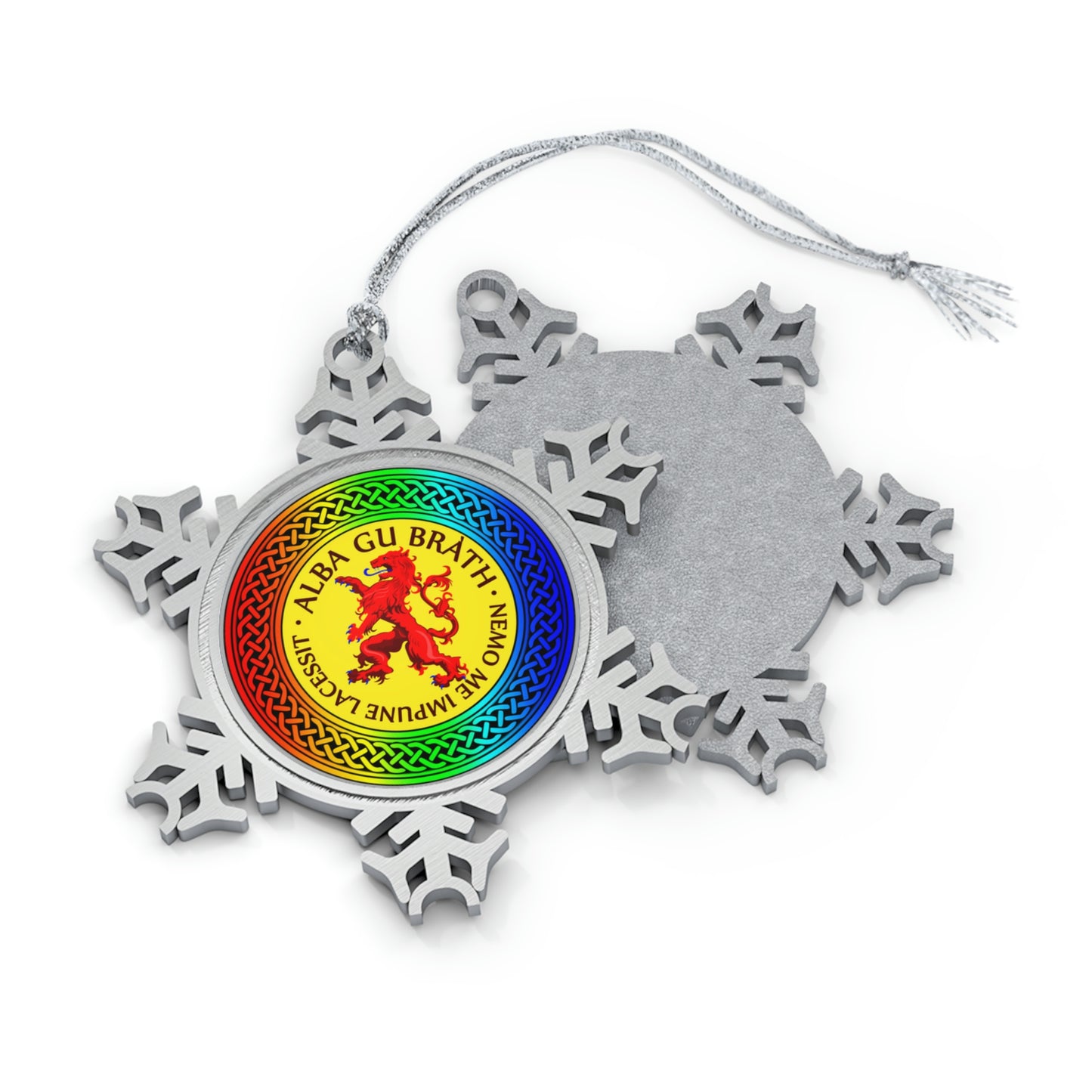 Alba Gu Brath Lion Rampant Rainbow Knot Pewter Snowflake Ornament