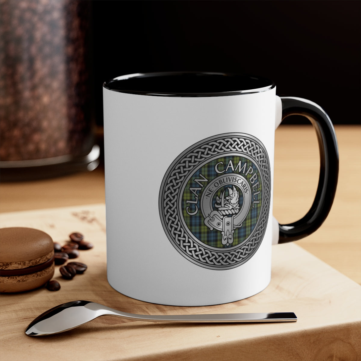 Clan Campbell Crest & Tartan Accent Coffee Mug, 11oz