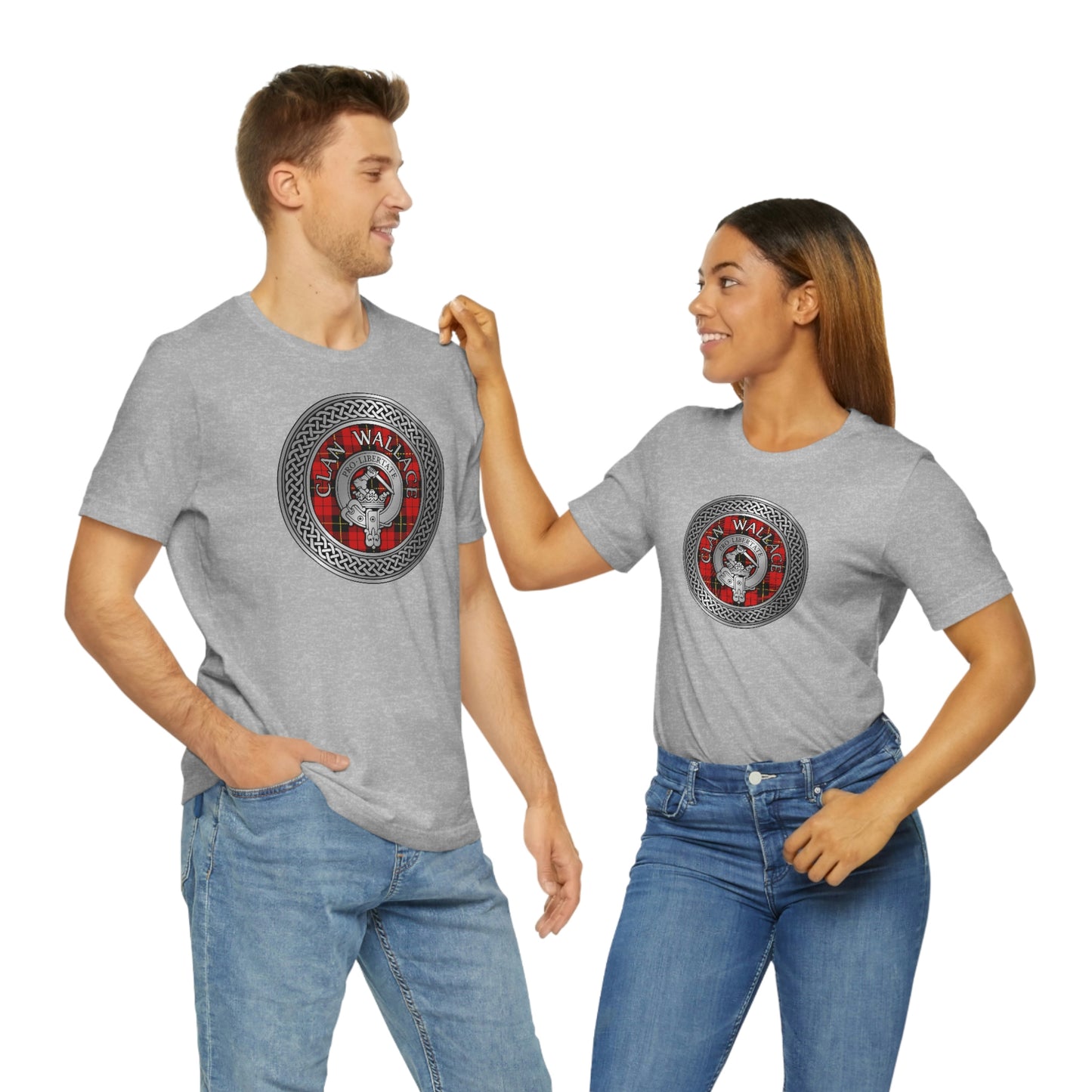 Clan Wallace Tartan & Crest in Celtic Knot T-Shirt