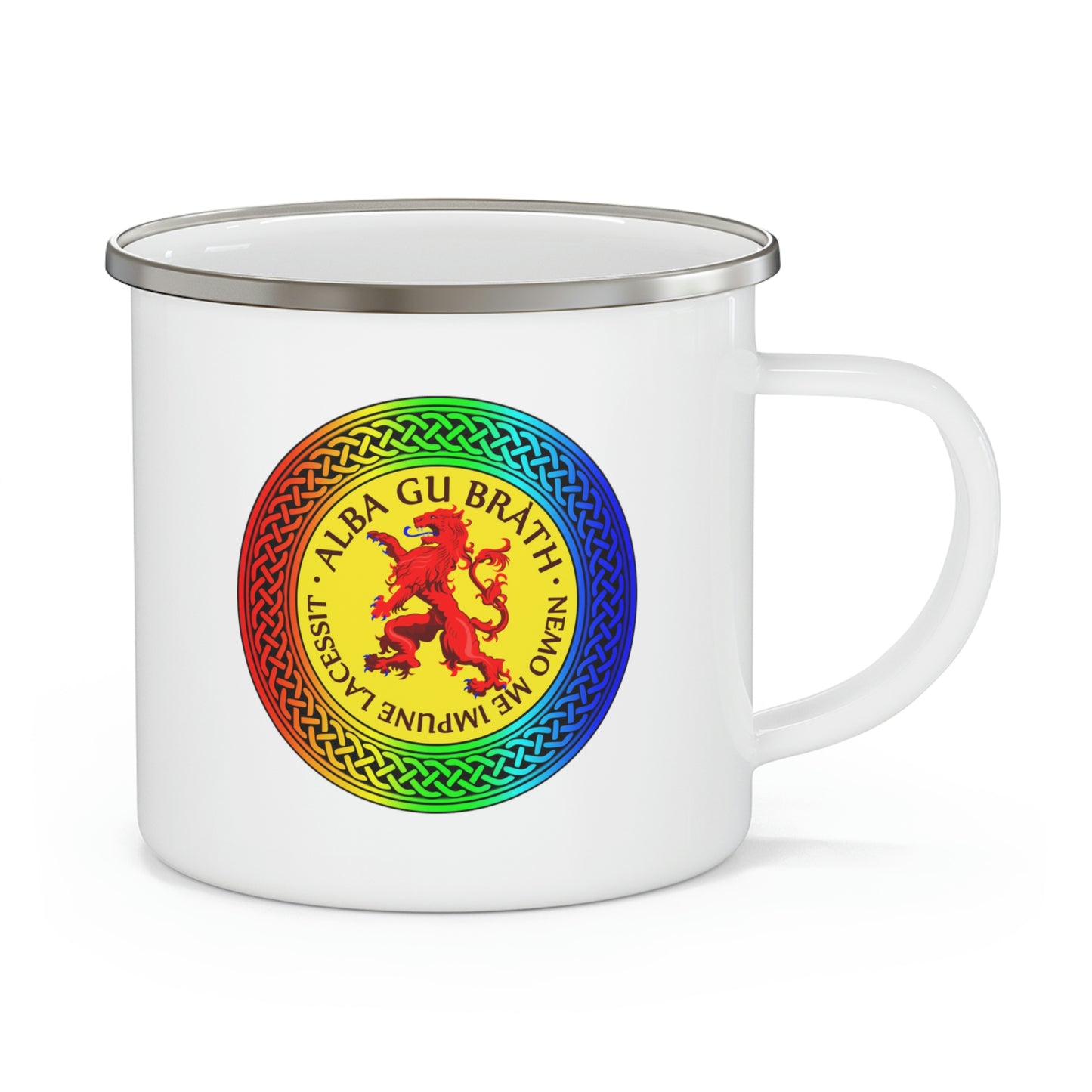 Alba Gu Brath Lion Rampant Rainbow Knot Enamel Camping Mug