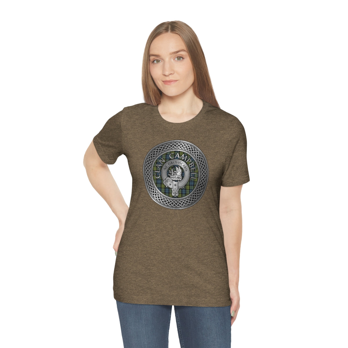 Clan Campbell Crest & Tartan in Celtic Knot T-Shirt