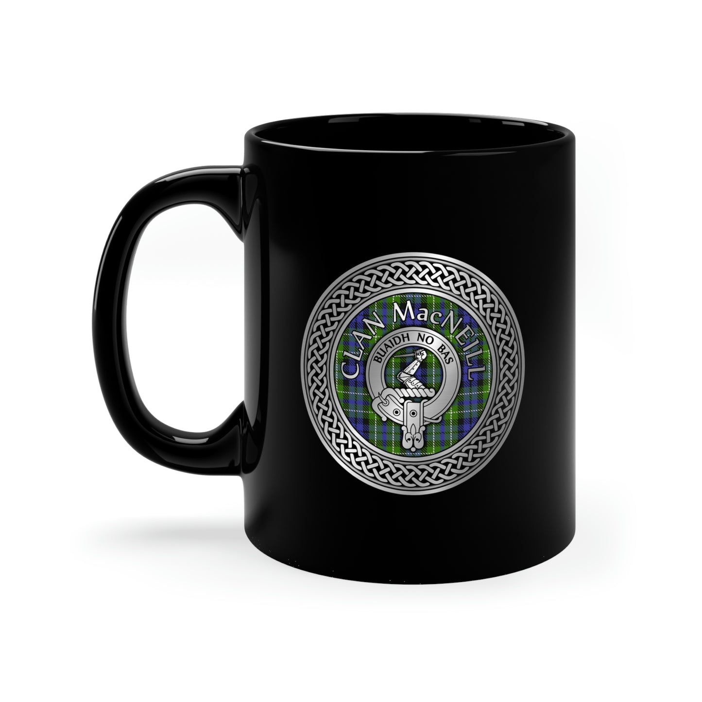 Clan MacNeill of Gigha Crest & Rainbow 11oz Black Mug