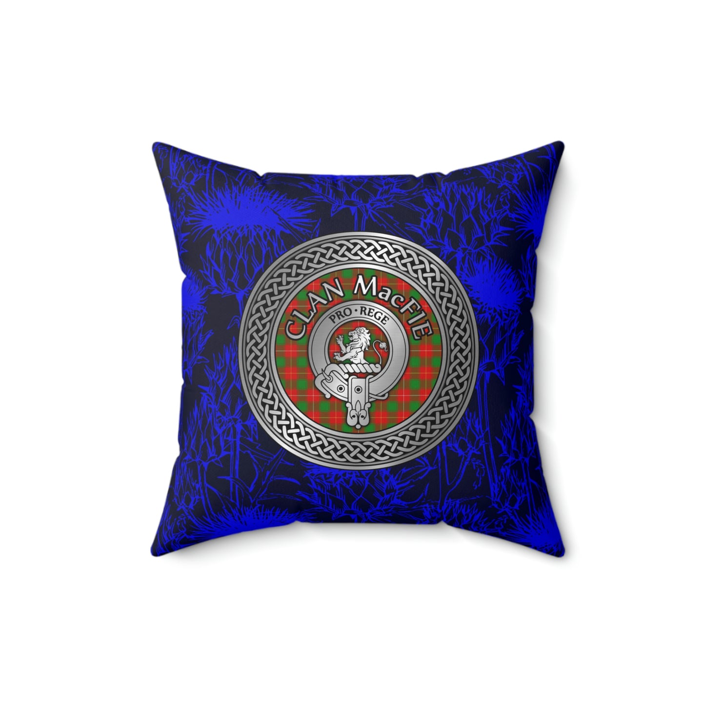 Clan MacFie Crest & Tartan Knot Spun Polyester Square Pillow