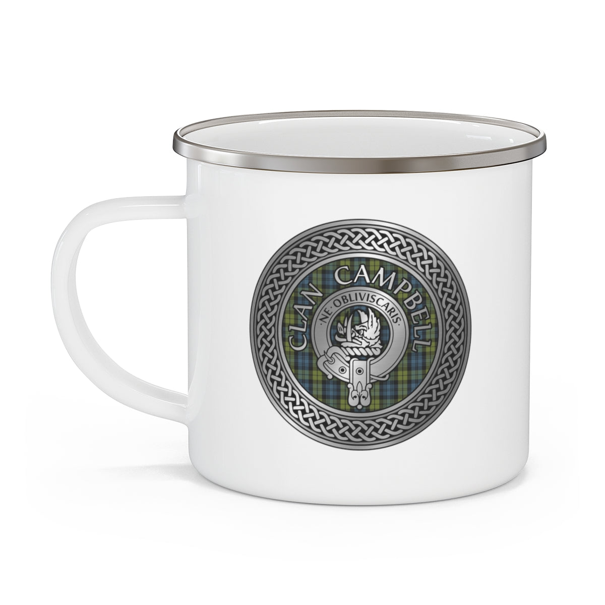 Clan Campbell Crest & Tartan Enamel Camping Mug