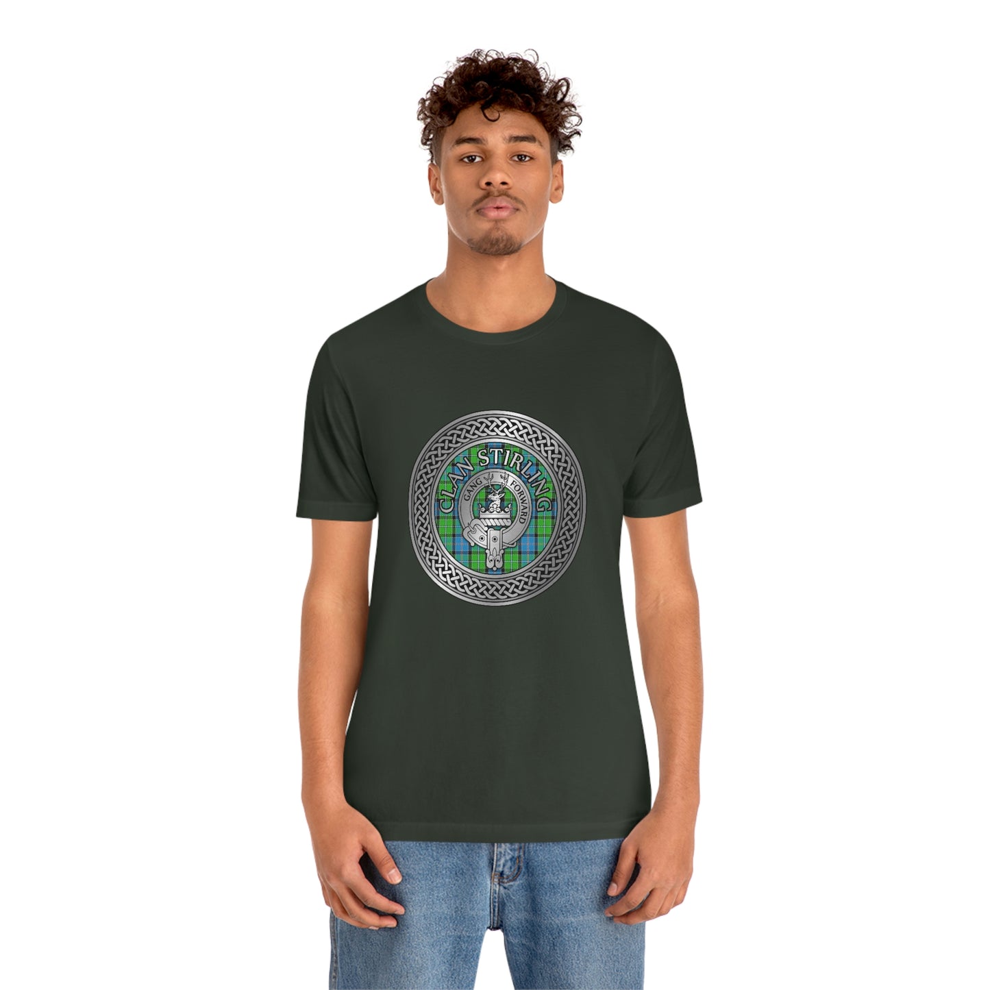 Clan Stirling Crest & Tartan Knot T-Shirt