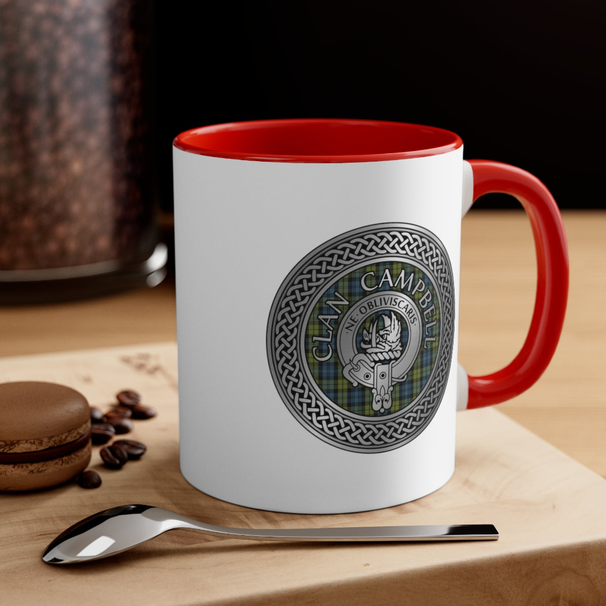 Clan Campbell Crest & Tartan Accent Coffee Mug, 11oz