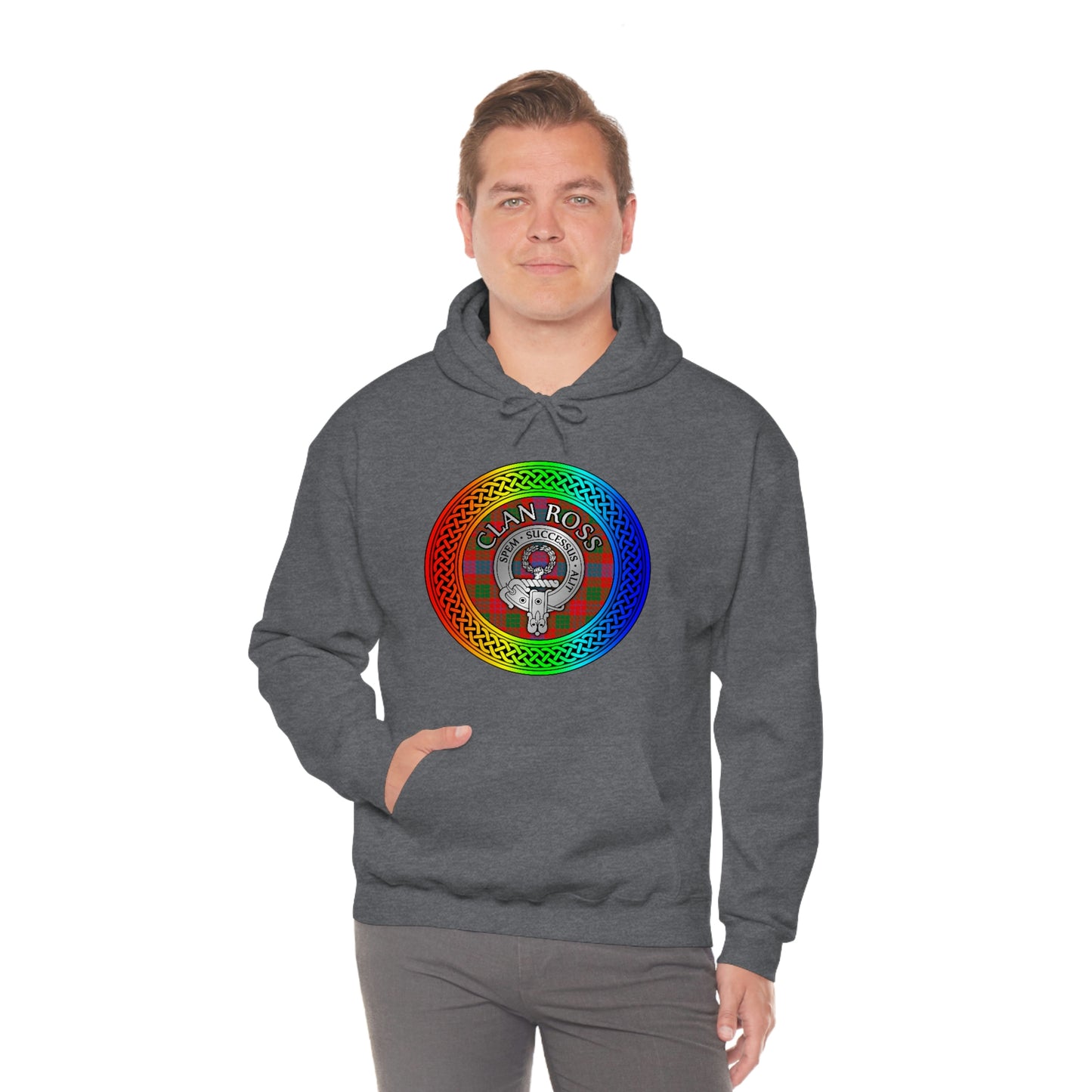 Clan Ross Crest & Tartan Rainbow Knot Unisex Heavy Blend™ Hooded Sweatshirt