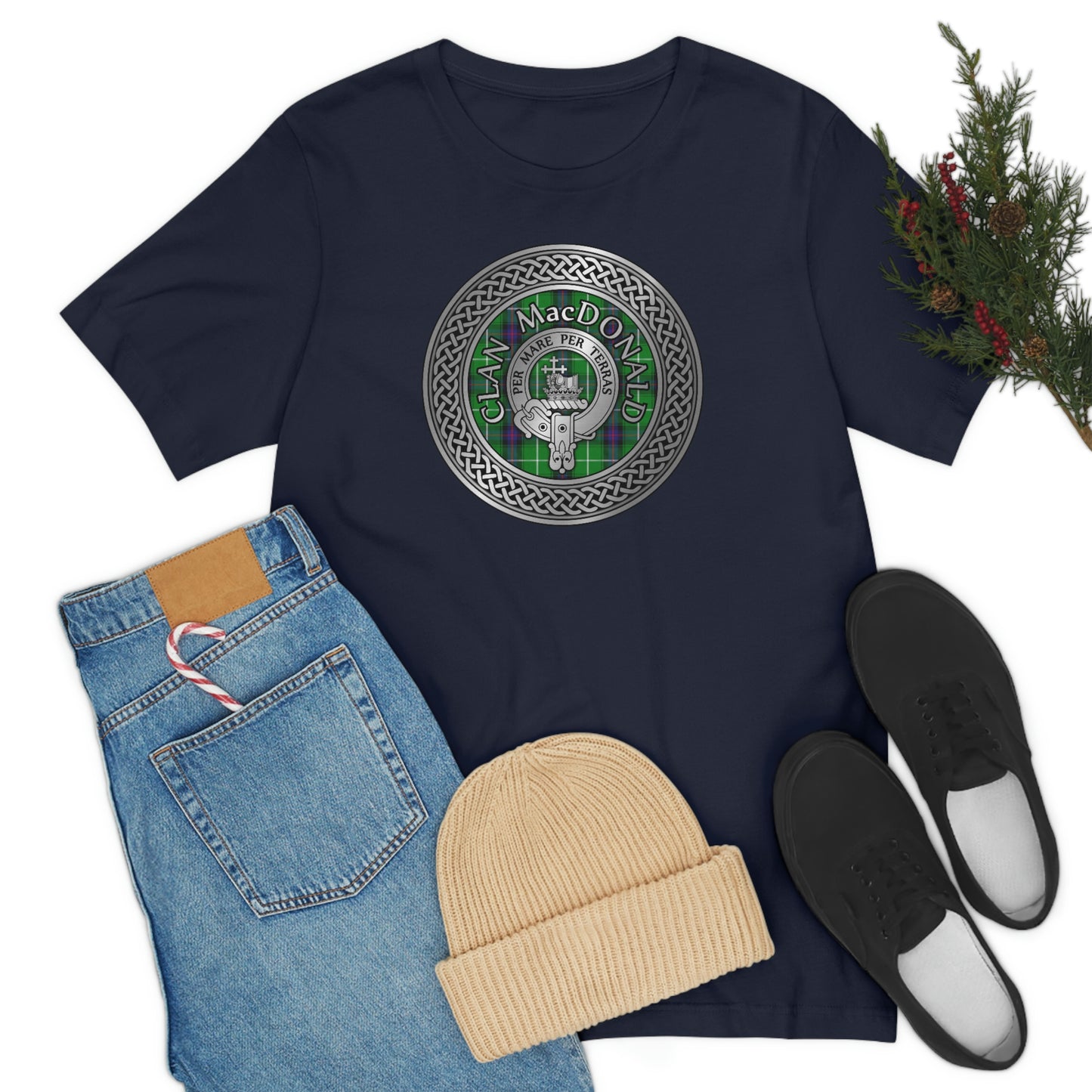 Clan MacDonald Tartan & Crest in Celtic Knot T-Shirt