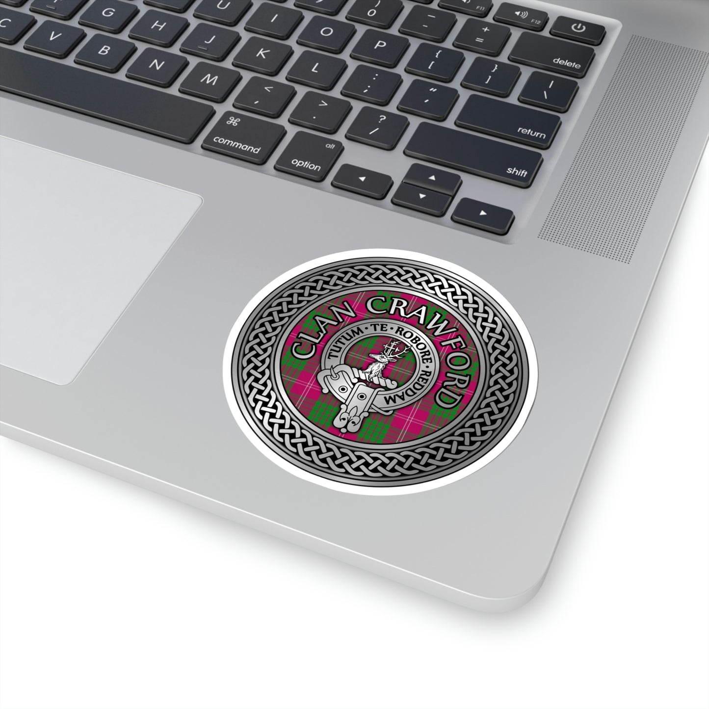 Clan Crawford Crest & Tartan Knot Kiss-Cut Stickers