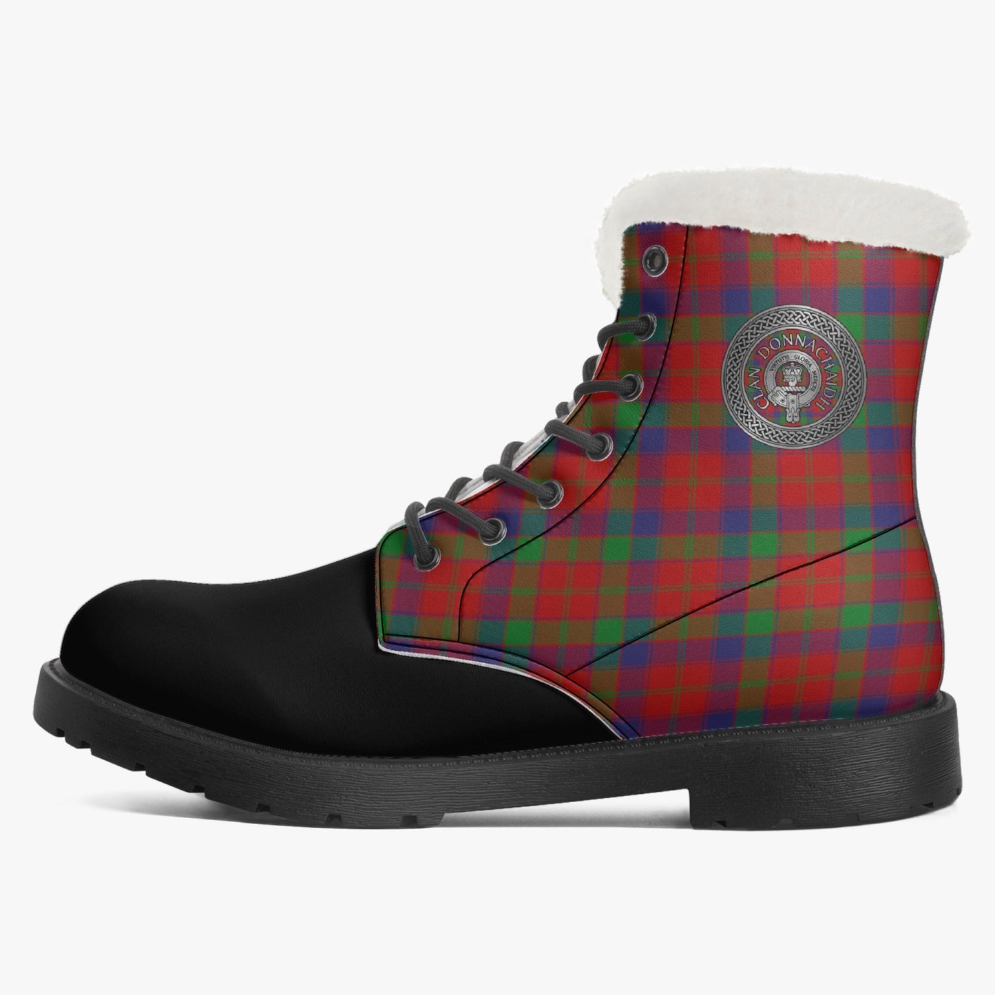 Clan Donnachaidh (Robertson) Crest & Hunting Tartan Faux Fur Leather Boots