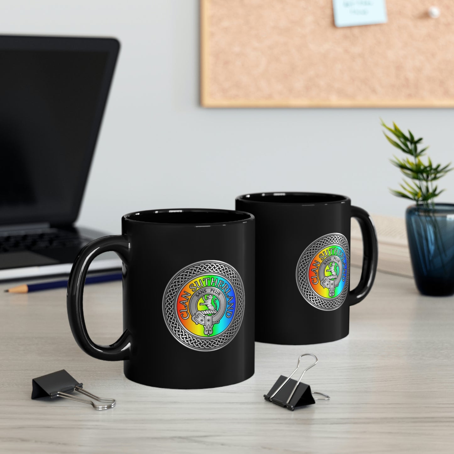 Clan Sutherland Crest & Rainbow 11oz Black Mug