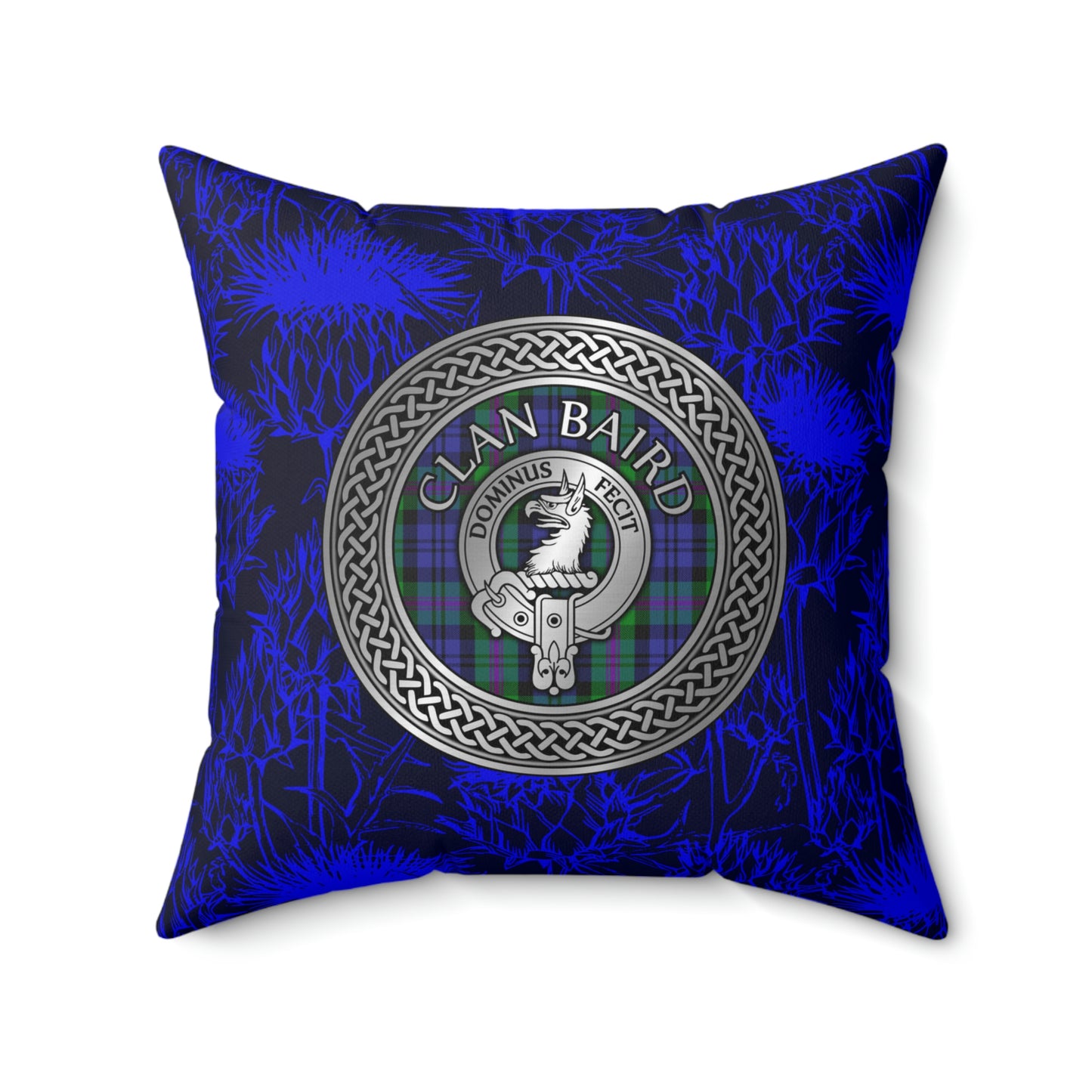 Clan Baird Crest & Tartan Knot Spun Polyester Square Pillow