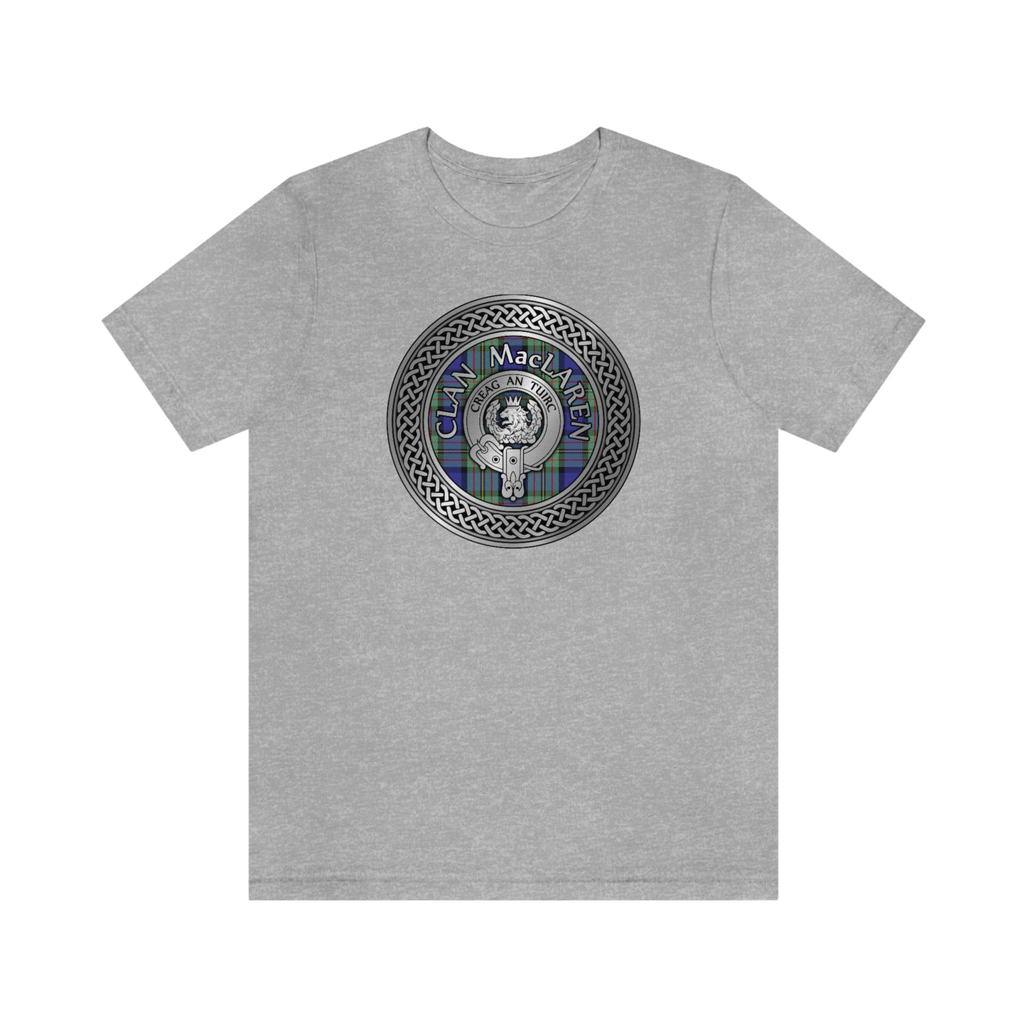 Clan MacLaren Tartan & Crest in Celtic Knot T-Shirt