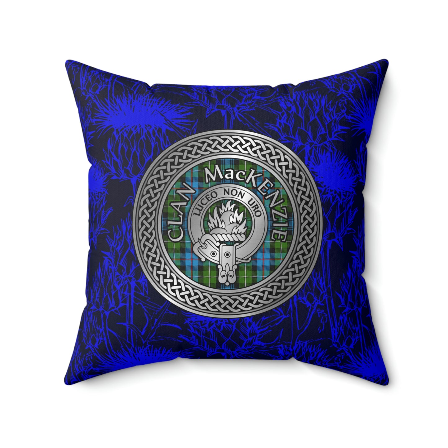 Clan MacKenzie Crest & Tartan Knot Spun Polyester Square Pillow