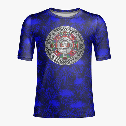 Clan Donnachaidh Crest & Tartan in Celtic Knot on Scottish Thistle AOP Men T-shirt