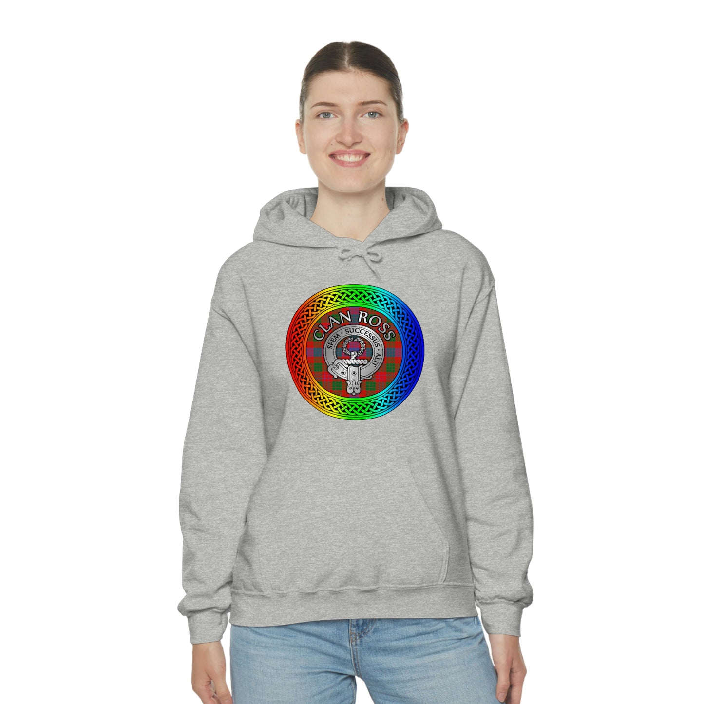 Clan Ross Crest & Tartan Rainbow Knot Unisex Heavy Blend™ Hooded Sweatshirt