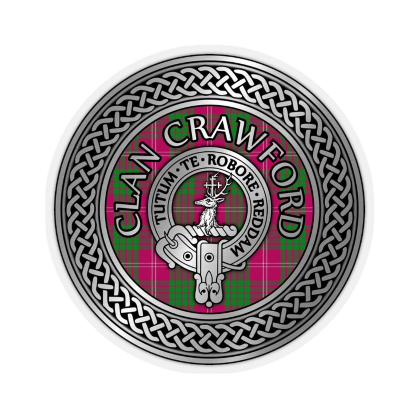 Clan Crawford Crest & Tartan Knot Kiss-Cut Stickers