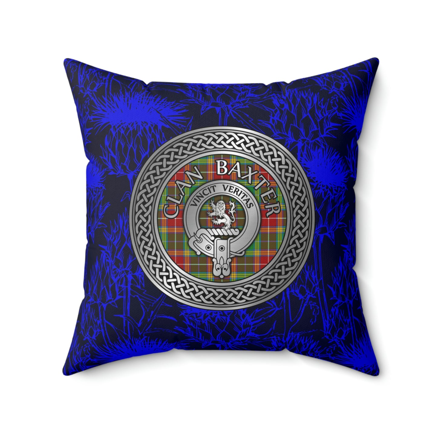 Clan Baxter Crest & Tartan Knot Spun Polyester Square Pillow