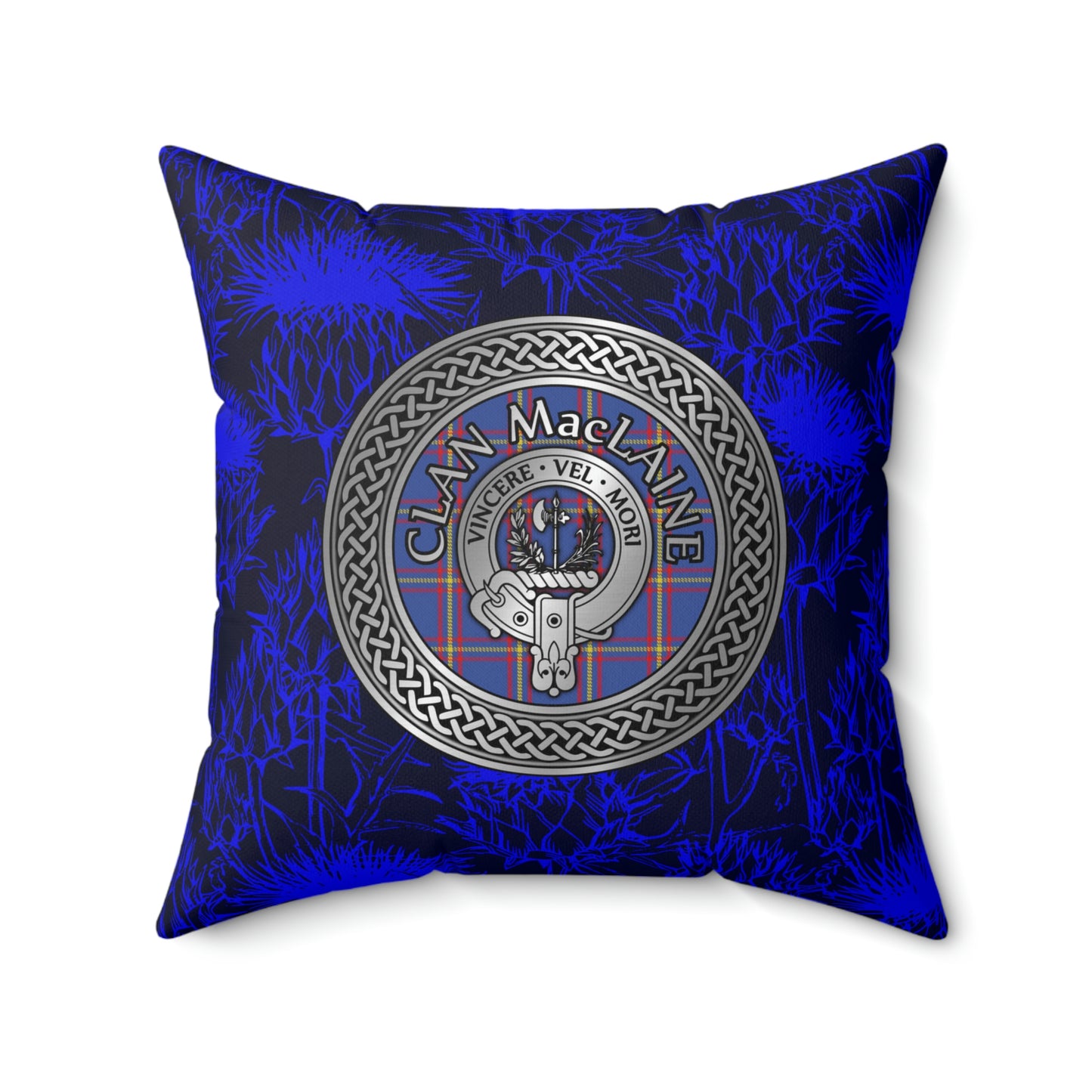 Clan MacLaine Crest & Tartan Knot Spun Polyester Square Pillow