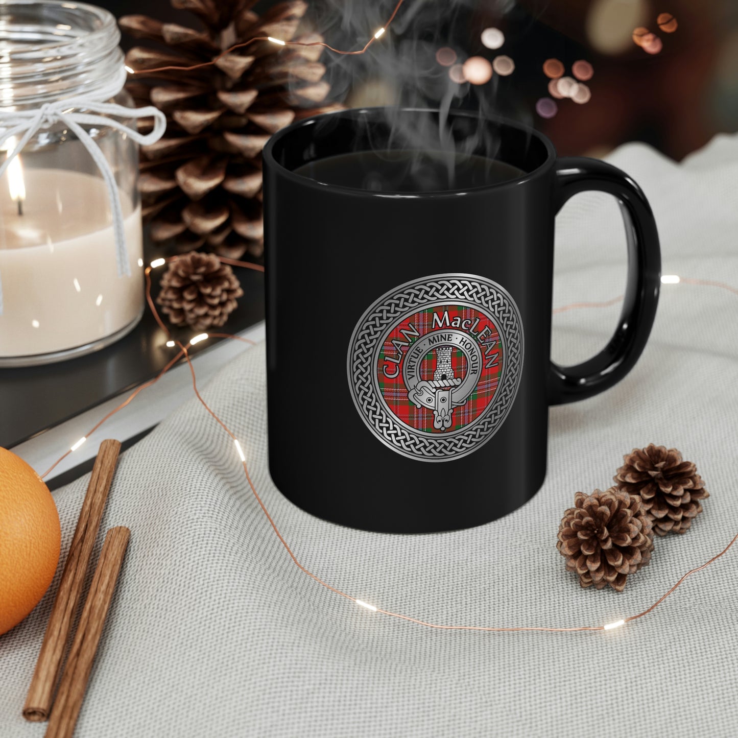 Clan MacLean Crest & Tartan 11oz Black Mug